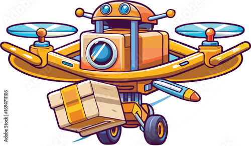 Cartoon Drone Delivering A Package robot delivery