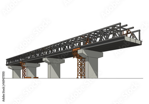 Elevated bridge showing concrete supports and metal truss construction
