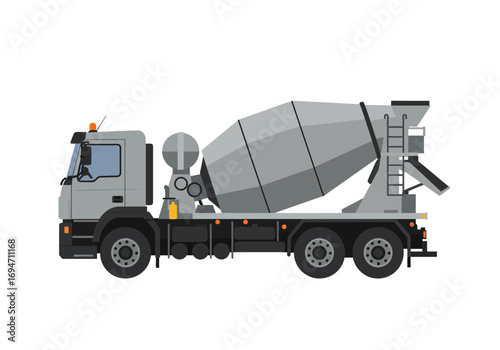 Gray cement truck white backdrop drum cabin wheels vector image