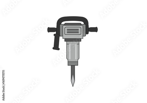 Gray jackhammer with black handles and a pointed chisel tip
