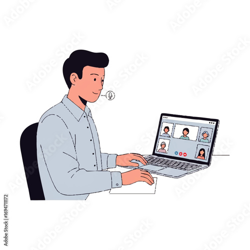 Man in video conference call with team, modern remote working and online meetings concept