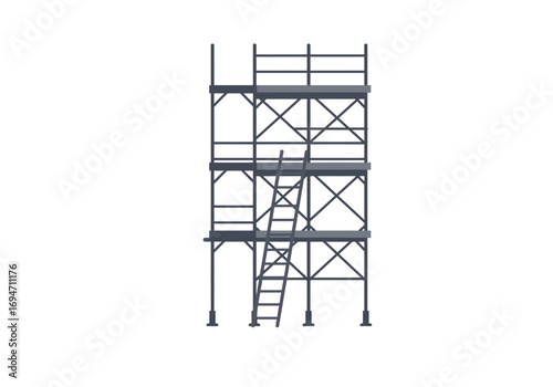Grey scaffolding with ladder fourtiered structure