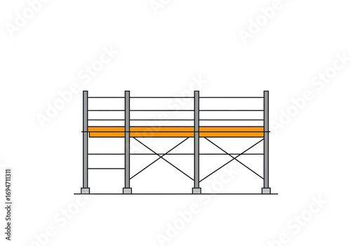 Metal scaffolding supports a platform