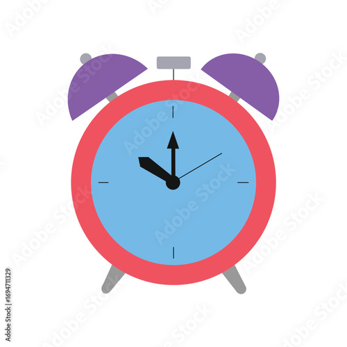 Retro red alarm clock with purple bells
