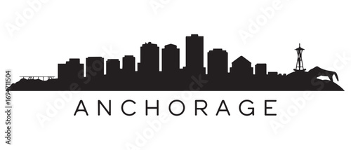 Anchorage skyline silhouette. Black Anchorage city design. Vector black silhouette. with white background