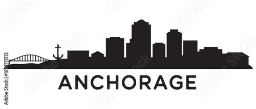 Anchorage skyline silhouette. Black Anchorage city design. Vector black silhouette. with white background