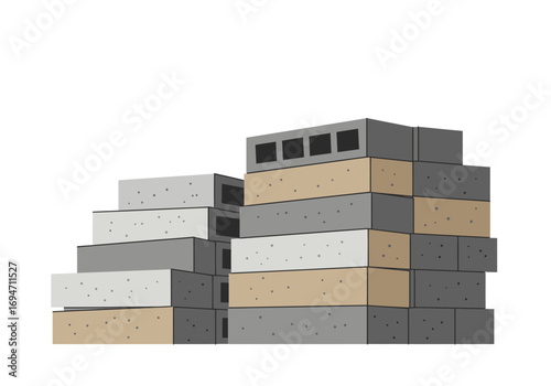 Stacked CMUs Concrete Masonry Units show different colors and patterns