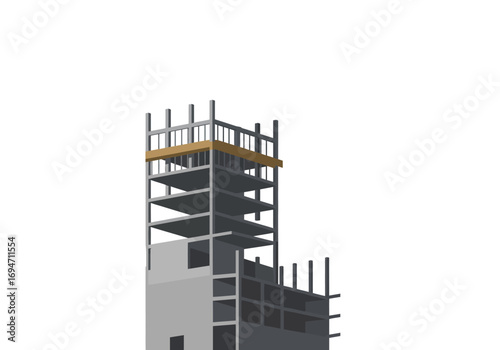 Unfinished building construction with exposed framework and gray concrete floors
