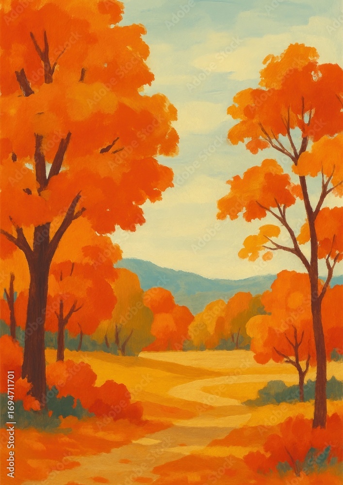 Fototapeta premium Vibrant autumn forest painting