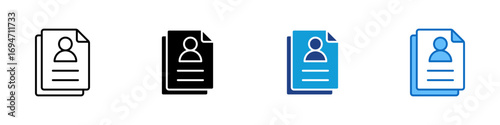 User Profile File Multiple Style Icon Design Vector - Stack of documents with profile picture symbol, representing user records, accounts, or identity data