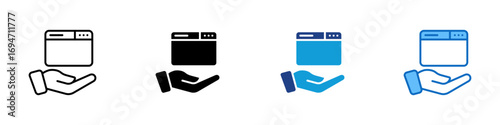 Web Offering Multiple Style Icon Design Vector - browser window hovering above a hand, illustrating service or website offering and delivery