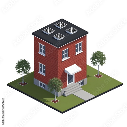 Isometric View of a Brick House