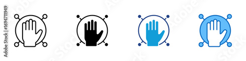User Interaction Multiple Style Icon Design Vector - hand inside a connected circle with nodes. Represents user interaction, UI/UX interface, and digital engagement