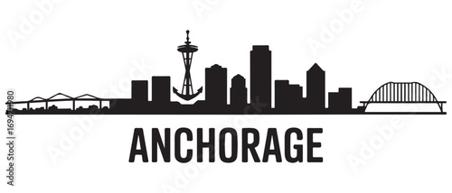 Anchorage skyline silhouette. Black Anchorage city design. Vector black silhouette. with white background