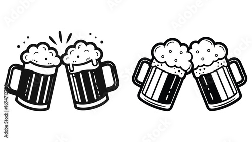 Beer mugs toasting silhouette vector design for celebration, party, cheers, pub, october fest and drink-themed decoration. hand drawn vector illustration of a beer bottle and beer