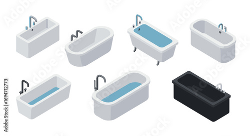 Isometric bathtub set in various designs and colors
