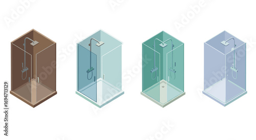 Colorful isometric shower cubicles in four vibrant designs