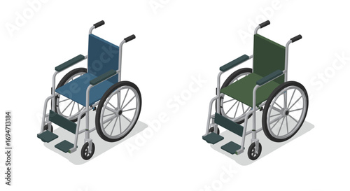 Isometric wheelchair pair on white background
