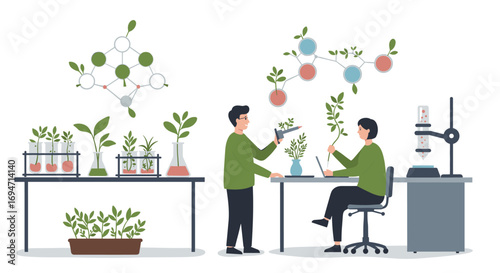 Scientists conduct plant research in modern laboratory setting with innovative techniques