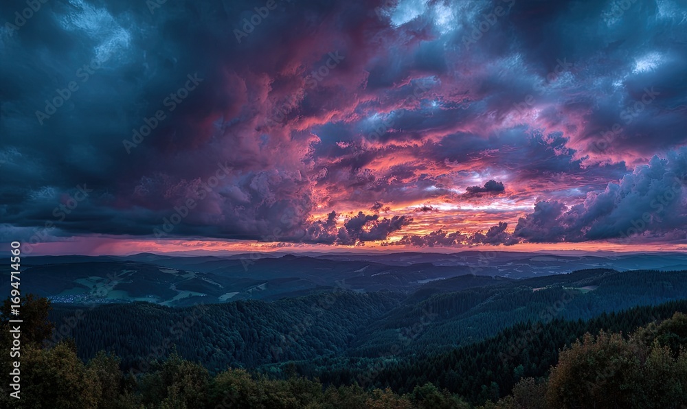 Fototapeta premium Dramatic sunset over a valley