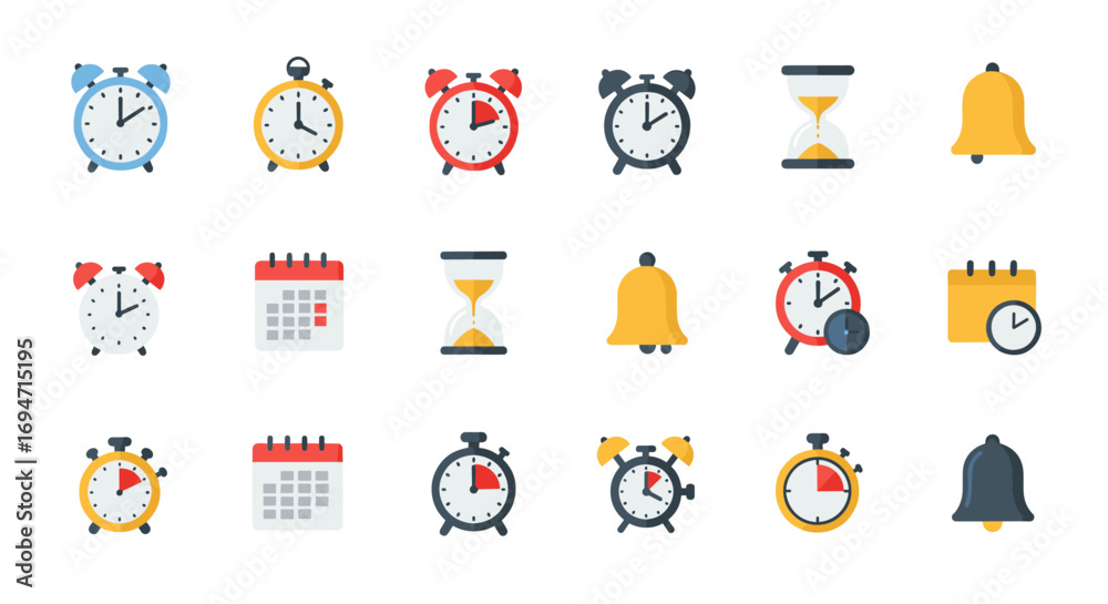 Fototapeta premium Colorful clock and calendar icons for time management