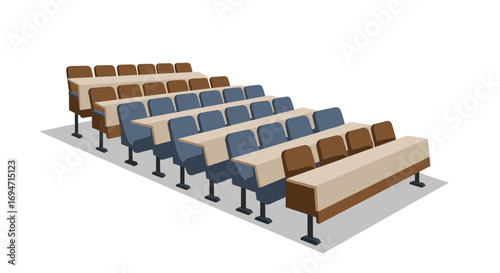 Isometric auditorium seating arrangement for education and conference spaces