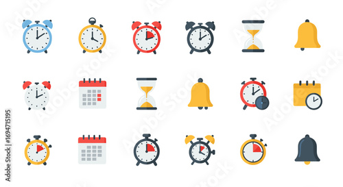 Colorful clock and calendar icons for time management