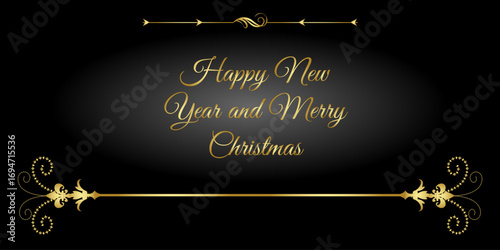 Elegant Golden Christmas and New Year Greeting on Black Background