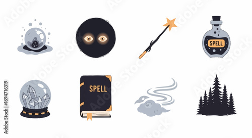 Halloween Mystical Elements Vector Illustration for Holiday Decorations, Party Invitations and Witchcraft Themed Designs.