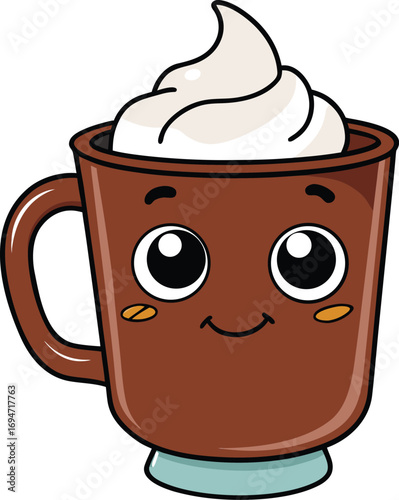 Cartoon coffee mug with whipped cream vector