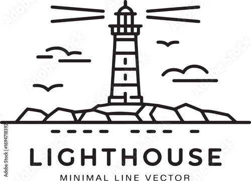 Minimalist Lighthouse Vector Illustration Embodying Coastal Navigation and Maritime Safety with a Simple Yet Elegant Linear Design Aesthetic