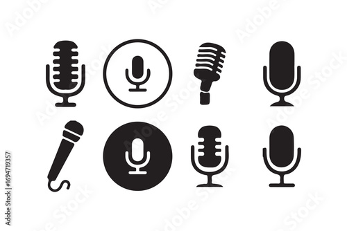 Set of Microphone Icons for Audio, Podcast, and Recording Concepts. Vector illustration eps 10