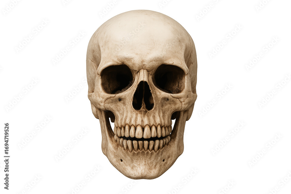 Fototapeta premium Human skull showing teeth on transparent background