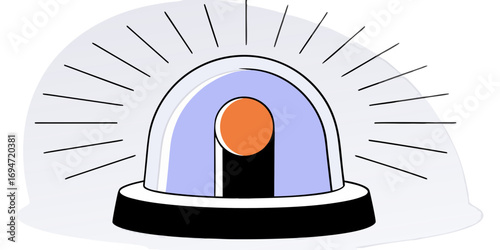A stylized depiction of an emergency light is shown with radiant lines emanating from it, indicating urgency or alertness. AI