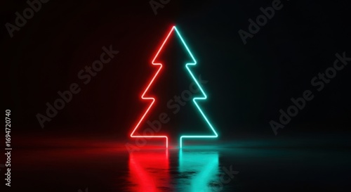 Neon Christmas Tree Silhouette Festive Glow Abstract Background