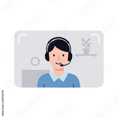 Friendly customer service representative providing support with headset in a modern office setting