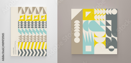 Brochure cover design template. Vertical orientation of the first page. Abstract geometric illustration. Vector for poster, flyer, album, magazine or banner.