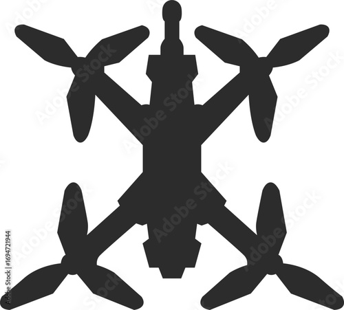 Drone FPV icon, combat drone FPV icon in the form of a black silhouette.