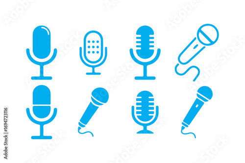 Collection of Vintage and Modern Microphones for Recording and Broadcasting. Vector illustration eps 10