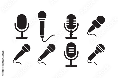 Set of Microphone Icons for Audio, Podcast, and Recording Concepts. Vector illustration eps 10