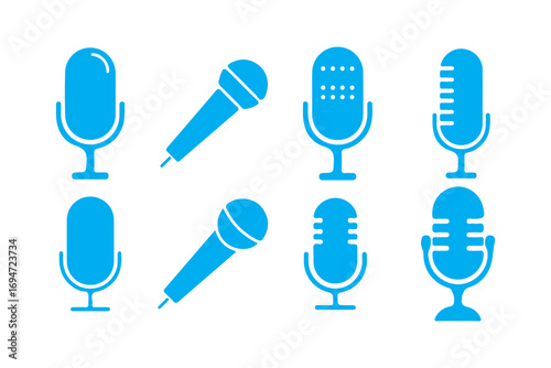 Collection of Vintage and Modern Microphones for Recording and Broadcasting. Vector illustration eps 10