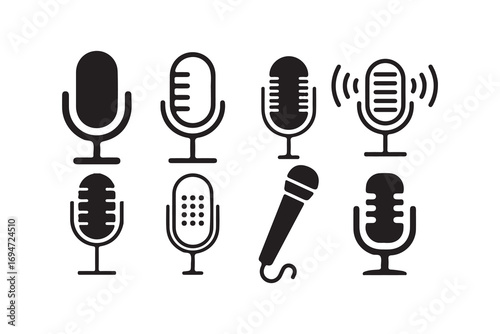 Set of Microphone Icons for Audio, Podcast, and Recording Concepts. Vector illustration eps 10