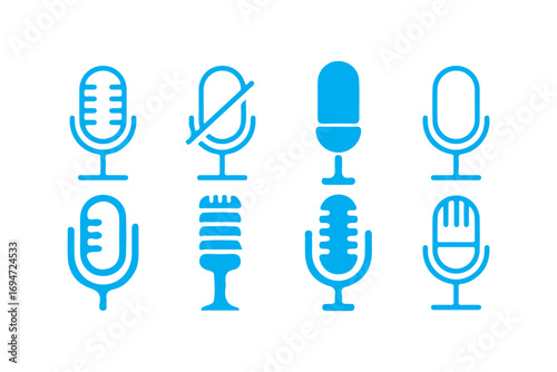 Collection of Vintage and Modern Microphones for Recording and Broadcasting. Vector illustration eps 10