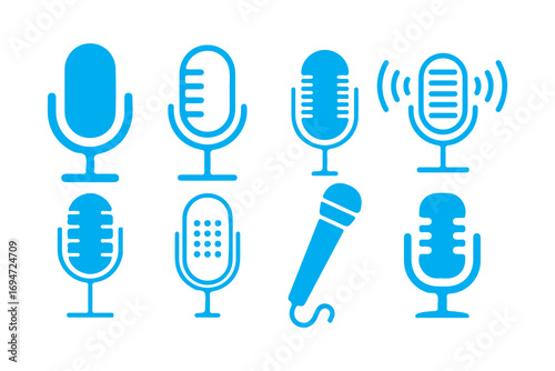 Collection of Vintage and Modern Microphones for Recording and Broadcasting. Vector illustration eps 10