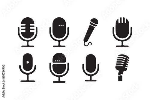Set of Microphone Icons for Audio, Podcast, and Recording Concepts. Vector illustration eps 10