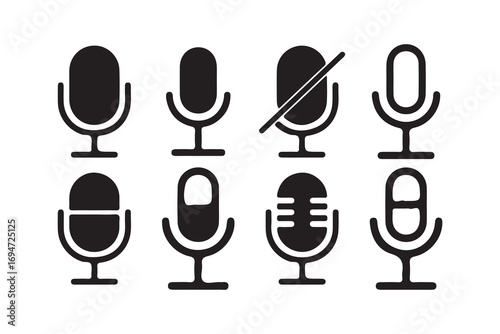 Set of Microphone Icons for Audio, Podcast, and Recording Concepts. Vector illustration eps 10