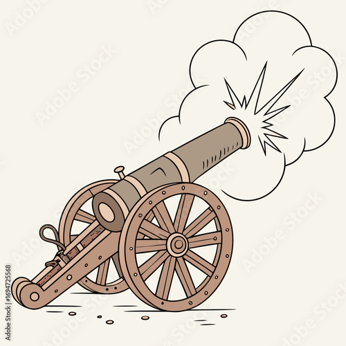 Vector art of cartoon cannon firing a shot with smoke