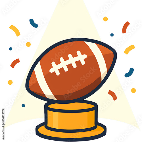 Celebrating a major sports victory with a golden football trophy award. An isolated cartoon illustration symbolizing success and achievement in a championship tournament