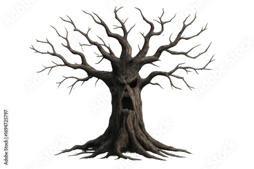 Fototapeta Naklejka Na Ścianę i Meble -  Scary spooky tree with gnarled branches and transparent background for halloween projects