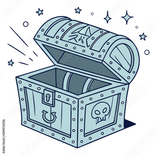 Vector art of open treasure chest with skull and stars, vector illustration on